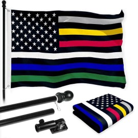 G128 Combo Pack: 6 Ft Tangle Free Spinning Flagpole (Black) & Thin Line Civil