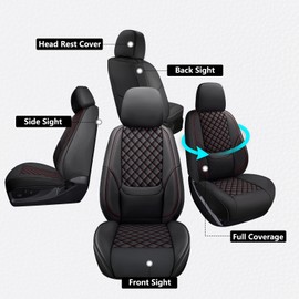 Wrangler Seat Covers 2018-2026 Front Pair, Waterproof Leather Interior Sets with Lumbar Support Custom Fit for Jeep Wrangler JL 2/4 Door Unlimited Sahara/Sport/Rubicon X 392 Willys, Black Red