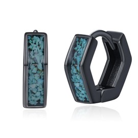 Turquoise Hoop Earrings 925 Sterling Silver Small Black Hexagon Geometric Huggie Earrings Valentine's Day Jewelry Gifts for Women Men