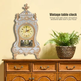 Vintage Table Clock, Antique Style Plastic Table Clock, Vintage Decorative Desk Clock for Living Room, Home and Hotel(White)