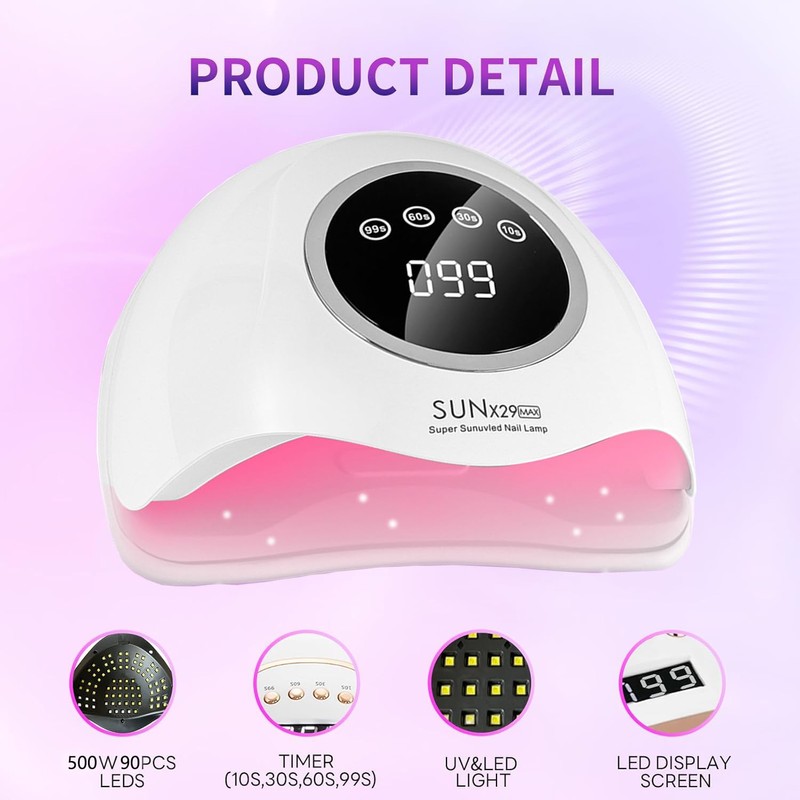 UV LED Nail Lamp, 500W Fast Curing Gel Nail Dryer,
