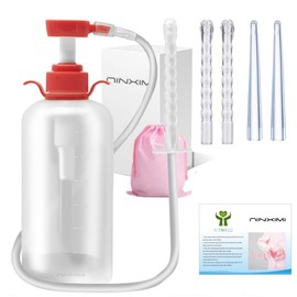 600ml Vaginal Cleaner- Enema Douche Vaginal Cleaning Kit, 5 Nozzltips-Reusable Manual Pressure Enema, Liquid Will Not Flow Back