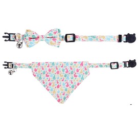 Easter Cat Collar Breakaway with Bow Tie Bandana and Bell Holiday for Kitty Adjustable Safety