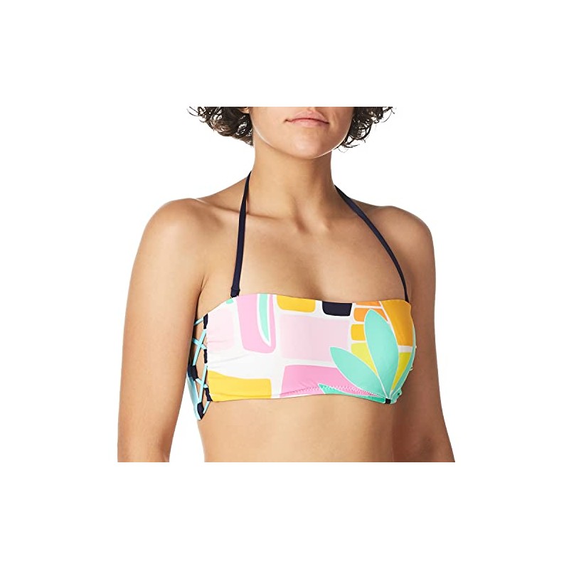 Trina Turk Bandeau Hipster Bikini Parte Superior para Mujer, Naranja/Mosaico