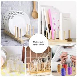 2 Stk Tellerständer Geschirr Topfdeckelhalter Holz Tellerhalter Abtropfständer Tellerregal Halter Geschirrabtropfgestell Küchenschrank Geschirrabtropfer für Küche Theke Bücher Weinglas Abtropfgestell