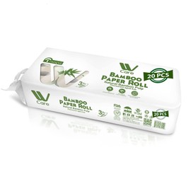 WBM Care Soft Bamboo Toilet Tissue, Strong & Flexible 3-Ply, Designed for Sensitive Skin, Tree Free, All-Natural & Healthy Bath, Paper Towels, 208 Sheets, 20 Rolls
