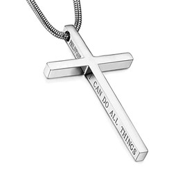 Philippians 4:13 Cross Pendant Strength Bible Verse Stainless Steel Necklace Snake Chain 22 in (Silver Tone -01)