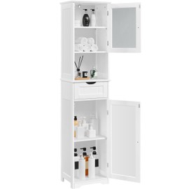 Yaheetech Tall Bathroom Storage Cabinet 67″, Wooden Floor Cabinet with Glass Door, Freestanding StorageOrganizer with Adjustable Shelves, 1 Drawer and Open Storage for Bathroom, Kitchen, Living Room