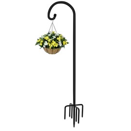 Artigarden 92 inch Outdoor Shepherd Hook with Upgraded 7 Prong Base (1 Pack), Adjustable Heavy Duty Garden Hanging Stake for Bird Feeder Solar Light Plant Hanger Wedding Decor, Matte Black