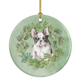 Caroline's Treasures French Bulldog Black and White Christmas Wreath Ceramic Ornament Christmas Tree Hanging Decorations for Home Christmas Holiday, Party, Gift, 3 in, Multicolor