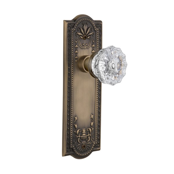 Nostalgic Warehouse 701840 Meadows Plate with Crystal Glass Knob, Passage - 2.375", Antique Brass