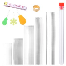 50 Pcs Beading Needles, 5 Size of Thin Beading Needles Big Eye Bead Needles, Long Straight Needles Bead Needles Hand Sewing Needles with Threader and Thimble for Jewelry Making (40~120mm)