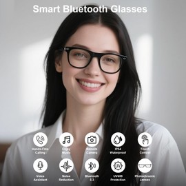 padom Smart Glasses for Men Women, Auto-On/Off & Intelligent Touch, Open Ear Sound Speakers & Mic, Anti-Blue Light Audio Glasses, UV 400 Protection Smart Bluetooth Glasses for Indoor & Outdoor(Black)