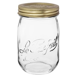 Le Parfait Screw Top Jar Wide Mouth French Glass Jar | Ideal for Food and Soup Storage, Canning, Flour, Brown Sugar, and other Baking Supplies (1L/32oz, Single, Gold)