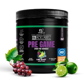 BLACKLABEL Supplements- Polvo pre-entrenamiento PRE-Game, sabor lima (40 porciones)  Certificado por la NSF para el deporte  150 mg de cafeína...     