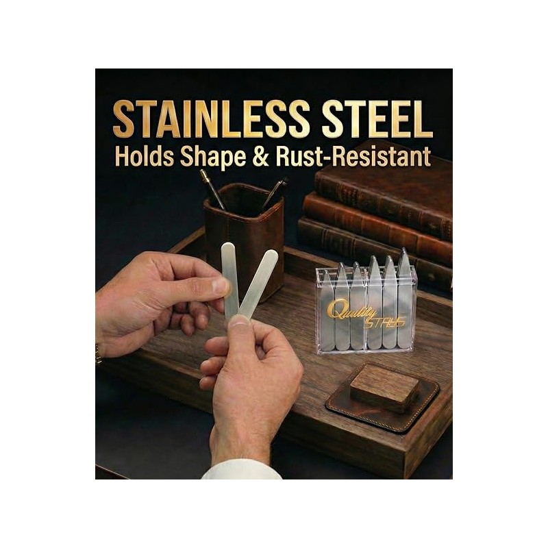 Quality Stays 52 Metal Collar Stays, Stainless Steel Dress Shirt