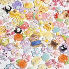 Luyoaozy 60pcs Slime Charms Cute Set for Crafts, Resin Charms Set Ornament Scrapbooking,3D Flatback Cute for Embellishments Scrapbook and Mini Decorations (Multi-Colors)