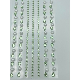 Syntego Assorted 26cm Mint Green Self Adhesive Acrylic Teardrop Gems and Pearls Embossed Strips Mini Crystal Embellishments for Scrapbooking