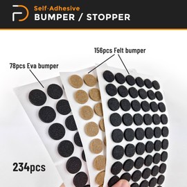 234Pcs Furndiy Cabinet Door Bumpers - Self-Adhesive - Noise Stopper - Wall Protection, Drawers, Cupboards, Cutting Boards, Glass Tops, Picture Frames, Kitchen Furniture (19/32" - 15mm, Black/Brown)