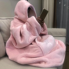 Soft Double-sided Wearable Hoodie Blanket Pajamas - Comfortable Over sized Hooded Blanket with Kangaroo Pockets, Machine Washable Christmas Gifts Valentine's Day, Suitable for Office, Festival, New Year's Gift - Color: 【Red】