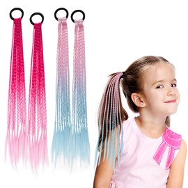 Dalababa 4 Pcs Hair Extensions for Braiding, Rainbow Coloured Hair Braids Accessories with Elastic Hairband for Girls Kids Birthday Party Performance