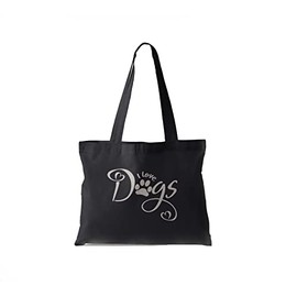Cute Dog Lover Tote Bag Black, Silver Metallic Print, Gifts for Dog Lovers