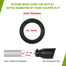 AUTOSAVER88 4 Inch Inlet Black Exhaust Tip, 4" Inlet 6" Outlet 12" Overall Length Black Powder Coated Finish Tailpipe Stainless Steel Exhaust Tip for 4" Outside Diameter Tailpipe, Rolled Edge, Bolt On