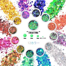 Nail Glitter Set of 12 Glitter Nail Parts Hologram Gel Nail Glitter Glitter Powder Ultra Thin Nail Art Resin Enclosed Parts Face Body Hair Ornament Halloween New Year Christmas Party (Multi Color B)