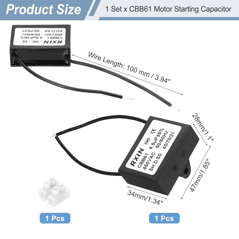 sourcing map CBB61 Capacitor, 4.5uF 450V 2-Wire Ceiling Fan Motor
