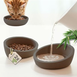 PiuPet® Cat Bowl Set of 2 I Feeding Bowl Cat Non-Slip I Bowl Cat Dishwasher Safe I Cat Feeding Bowl Flat and Wide I Cat Feeding Bowl Made of Bamboo I 16 x 11.5 x 4.5 cm I Grey
