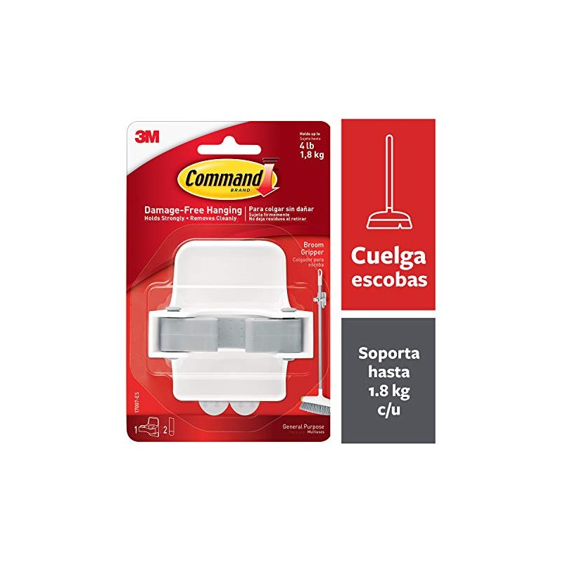 Command 3M Gancho Sujetaescobas, Blanco (Modelo 17007ES)