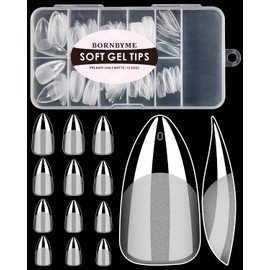 Soft Gel Nail Tips Medium Almond, 120PCS Pre Buff Full Cover Nail Extenison Tips Half Matte Gel X Nail Tips BORNBYME