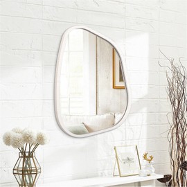 HLFMVWE Irregular Wooden Framed Wall Mirror Modern Asymmetrical Unique Hanging Mirror Artistic Boho Mirror Decor Bathroom Vanity Bedroom Living Room Entryway Hallway 20"x16"