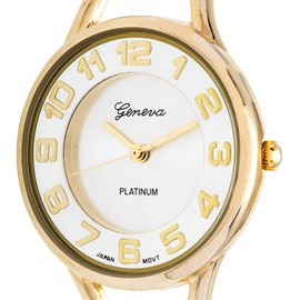 Fashions Gold Round Face Silver Dial Metal Double Band Women's Bangle Cuff Watch 5215