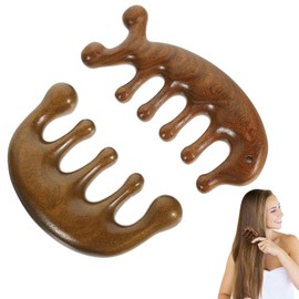 Pack of 2 Massage Combs, Head Massage, Massage Wood, Scalp Comb, 1 Semi-Round Comb Made of Sandalwood, 1 Dolphin Made of Sandalwood, Gua Sha Comb, Body Massage Tool for Men and Women
