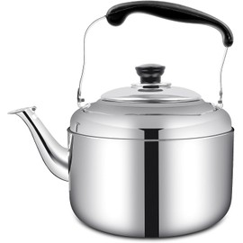 Stovetop Kettle 5 L Stainless Steel Whistling Tea Kettle with Universal Base, Cool Grip Bakelite Handle, Classic Kitchen Tea Pot, Stove Top Kettles for Boiling Water, Making Coffee - Silver