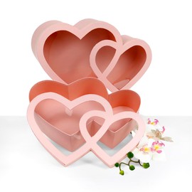 UNIKPACKAGING Set of 2 pcs, Double-Hearts Flower Box for Luxury Style Flower and Gift Arrangements (Pink)