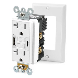 Delgada 20A GFCI Outlet Electrical Outdoor Outlet Weather Resistant Tamper-Resistant Receptacle with USB Charger LED Indicator Light Wall Plate for Home Kitchen Bathroom