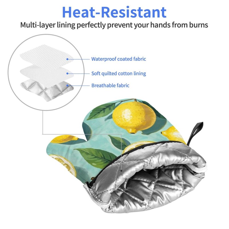 Lemon Oven Mitt 2-Pack Set, Heat Resistant，7"x13"