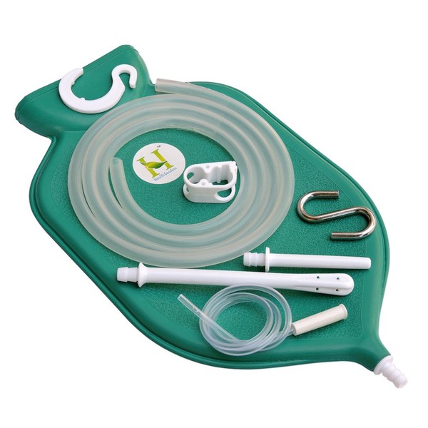 Enema Bag Kit for Colon Cleansing with Platinum Cured Silicone Hose (2 Quart, Open Top) - Green