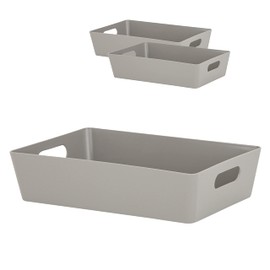 #11 3 x Drawer Organiser Organiser Box, 6 cm High, 17 x 25 x 6, Taupe with Leather Look, Organiser Basket, Shelf Organiser, Drawer Insert, Kitchen Organiser System