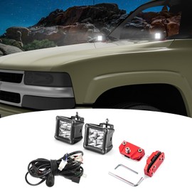 Wsays 3 Inch 40W 30° Spot Beam LED Pod Square Ditch Lights w/Wiring Kit & Red Universal Hood Light Mount Bracket Compatible with Truck SUV Wagon Sedan, Black