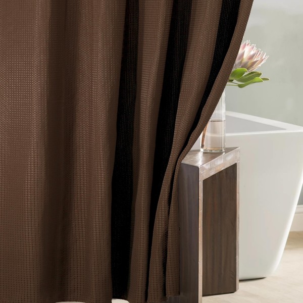 Brown Waffle Weave Shower Curtain: Taupe Heavy Duty Textured Fabric