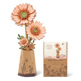 ROBOTIME 3D Wooden Flower Puzzle Light Orange Gerbera, Model Kits for Adults to Assemble, Artificial Eternal Flowers, DIY Craft Set, Valentine's Day, Mother's Day and Christmas