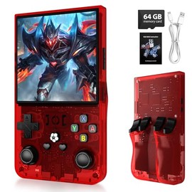 R36MAX Handheld Game Console,4.0 Inch IPS Screen Linux System with 64GB TF Card,Retro Gaming Console Built in 18000+ Games,Portable Handheld Video Games for Adults,4000mAh Battery (Red)