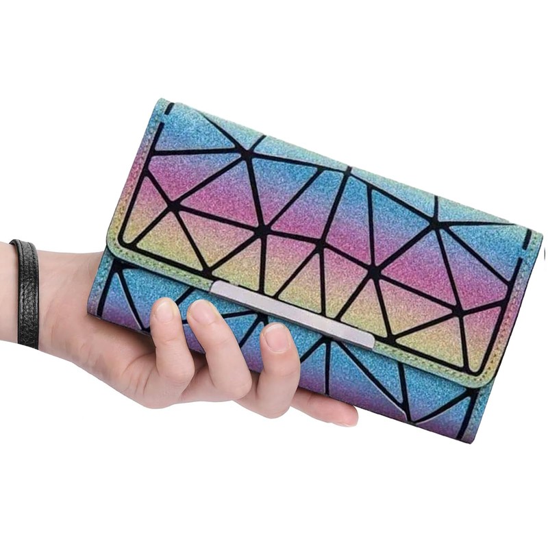 XLKJ Geometric Long Wallet, Luminous Purses and Handbags for Women,