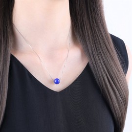 COAI Gemstone Pearl Pendant Silver Chain, Lapis Lazuli, Lapis Lazuli