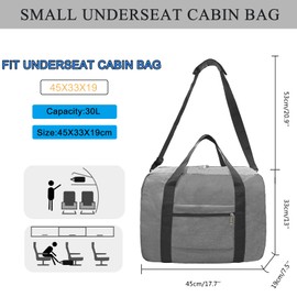 ehsbuy for Easyjet Airlines Cabin Bag 45x36x20 Underseat Foldable Travel Gym Duffle Holdall Bags for Women Men Carry on Luggage for Airplanes 30L