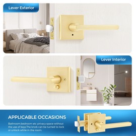 Leydebong 5 Pack Door Handles Keyless Privacy Door Lever Interior Door Handles Knobs, Left/Right Handing, Satin Brass Finish, Heavy Duty Constructions