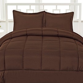 Aurora Bedding Luxurious Down Alternative Soft Solid Color Comforter Box Stitch Brushed Microfiber Bedding-Full, Brown